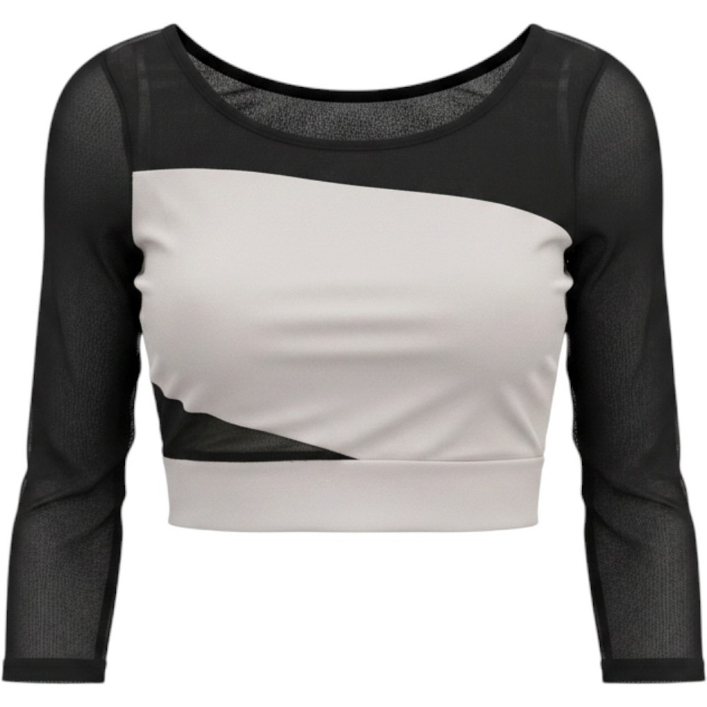 VE Crop Top Women Size S Colorblock Mesh Long Sleeve Asymmetrical Cut Out Edgy